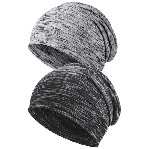 flintronic Beanie Mütze, 2 Stücke Slouch Beanie Mütze aus Baumwolle, Leicht und Weich, Elastische, für Herren und Damen, Dunkelgrau + Grau von flintronic
