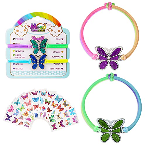 flintronic 2 Stück Schmetterling Armband, Stimmungsarmband mit Anhänger, Wechselt die Farbe, Kinderarmband in leuchtenden Regenbogenfarben, Kindergeburtstag Gastgeschenke, für Jungen & Mädchen von flintronic