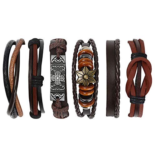 flintronic Lederarmband, Geflochtene Armband Set 6 Stück, Lederarmband Geflochten Punk Rock Stil Größe Verstellbar für Männer & Frauen von flintronic