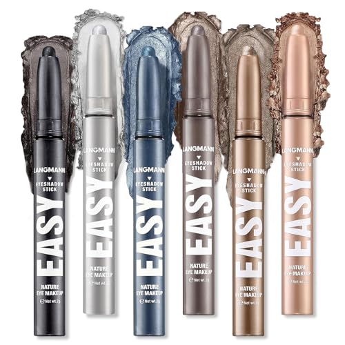 flintronic Eyeshadow Stick, 6 Farben Schimmernder Augen Make up Set, Hochpigmentierte Creme Lidschatten, Weiche Cremige Schimmer Lidschatten Bleistift, Langanhaltend, Knitterfrei von flintronic