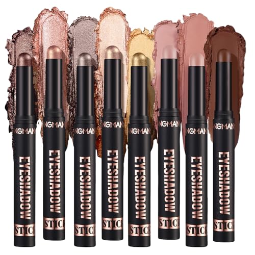 flintronic Eyeshadow Stick, 8 Farben Matt und Schimmernder Augen Make up Set, Hochpigmentierte Creme Lidschatten, Weiche Cremige Matte Schimmer Lidschatten Bleistift, Langanhaltend, Knitterfrei von flintronic