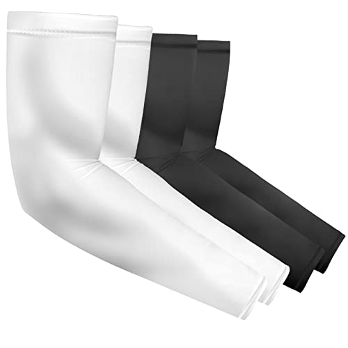 flintronic Arm Sleeves, 4Paar Unisex Wärmer UV-Schutz Ärmel UPF 50, Rutschfest Kühlung Armlinge Feuchtigkeitsableitende zum Bedecken der Arme für Laufen, Reiten, Golf, Basketball(Schwarz+Weiß) von flintronic