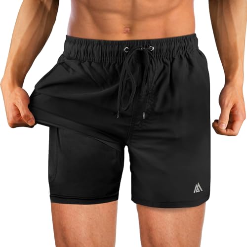 flintronic Badehose Herren, mit Kompression Liner 2 in 1, Board Shorts, Badeshorts Schwimmhose, Elastisch Verstellbar Mit Tunnelzug von flintronic