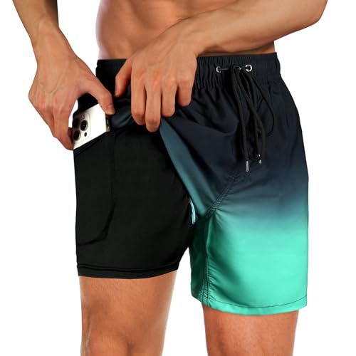 flintronic Badehose Herren, mit Kompression Liner 2 in 1, Board Shorts, Badeshorts Schwimmhose, Elastisch Verstellbar Mit Tunnelzug von flintronic