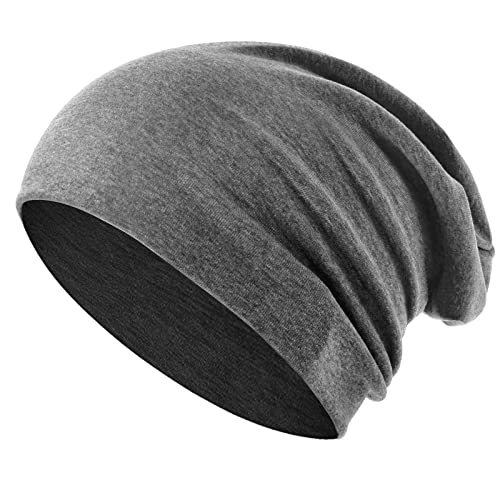 flintronic Beanie Mütze, Slouch Beanie Mütze aus Baumwolle, Leicht und Weich Wintermütze, Elastische, für Herren und Damen - Dunkelgrau von flintronic