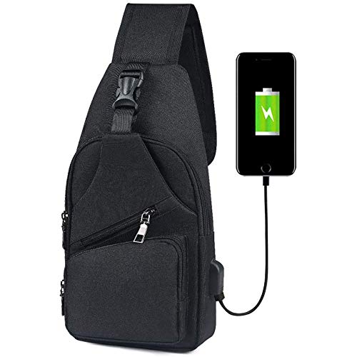 flintronic Brusttasche mit USB-Aufladung, Brusttasche Sling mit Verstellbarem, Rucksack Schultertasche für Männer (einschließlich 1 * USB-Kabel) - Schwarz von flintronic