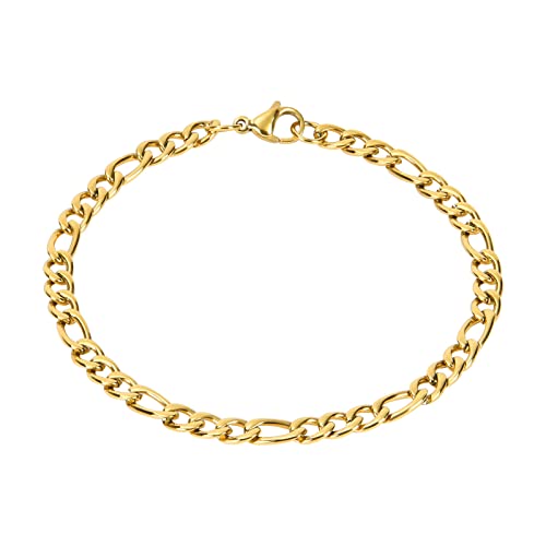 flintronic Edelstahl Armband, Figaro Armband,Panzerkette Armband Cuban Link Armband für Mann Frau, hypoallergener Schmuck, 21cm Länge/6mm Breite, Armkette Armreif für Herren- Gold von flintronic