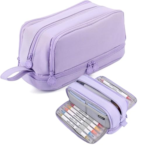 flintronic Federmäppchen mit 4 Fächer, Pencil Case, Große Kapazität Mäppchen, Tragbare Stifttasche für Schule Büro Jugendliche, Mädchen-Violett von flintronic