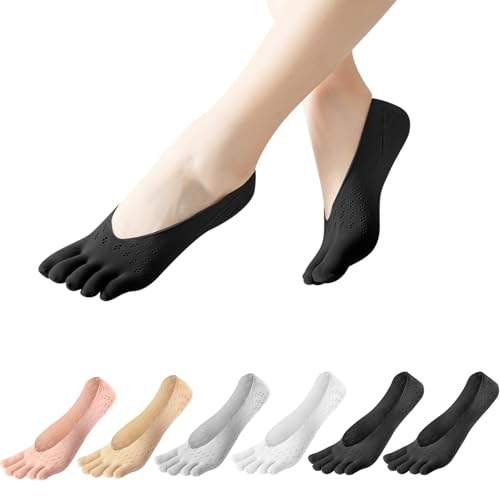 flintronic 6 Paare Damen Fünf Finger Socken, Damen Sneaker Socken mit Zehen, Atmungsaktive, für Sport Laufende Freizeit von flintronic