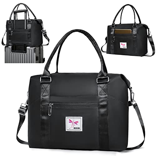 Flintronic Reisetasche Damen, Faltbare Reisetasche, Sporttasche, Handgepäck Tasche, Wasserdicht Travel Bag Duffle Bag, Trainingstasche, Handtasche für Sport & Reisen-Schwarz von flintronic