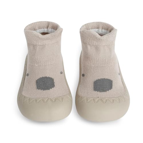 flintronic Krabbelschuhe Baby, Lauflernschuhe Kinder, Rutschfeste Hüttenschuhe Sockenschuhe, für Mädchen Junge, Khaki Waschbär, 12-18 Monate von flintronic