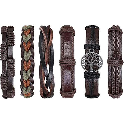 flintronic Lederarmband, Geflochtene Armband Set 6 Stück, Lederarmband Geflochten Punk Rock Stil Größe Verstellbar für Männer & Frauen von flintronic