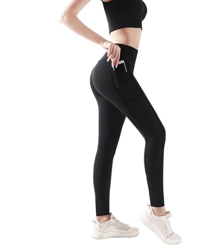 flintronic Leggings Damen High Waist, Damen Gym Leggings mit Taschen Gefütterte, Blickdicht Leggins mit Bauchkontrolle, Elastische Bauchweg Hosen, Scrunch Butt Leggings Damen, für Sport Yoga Fitness von flintronic