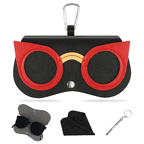 flintronic Mode Sonnenbrillenetui, Tragbares Etui Für Sonnenbrillen, Brillenetui Sonnenbrille Weich mit Karabiner, Trend Leder Sonnenbrille Tasche Mädchen, Brillenetui mit Tierkarikatur von flintronic