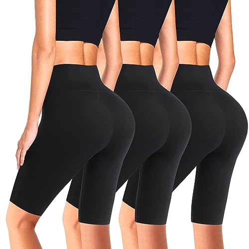 flintronic 3er Pack Radlerhose Damen, Damen Kurze Sporthose, Leggings Blickdicht, Yoga Hose High Waist, Elastisch Sport Shorts, Bauchweg Leggins für Sport, Laufen, Workout, Biker, Yoga von flintronic