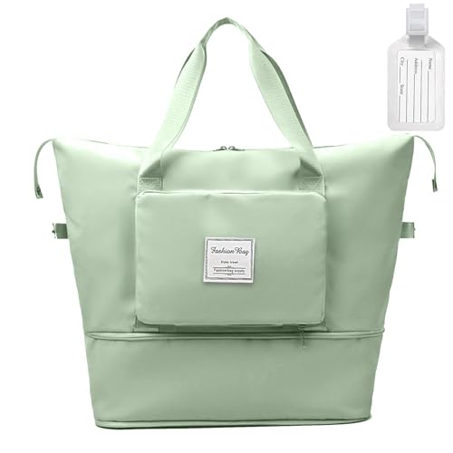 flintronic Reisetasche Damen, Faltbare Reisetasche, Sporttasche, Handgepäck Tasche, Wasserdicht Travel Bag Duffle Bag, Trainingstasche, Handtasche für Sport & Reisen (Mit 1 Gepäckanhänger)-Grün von flintronic