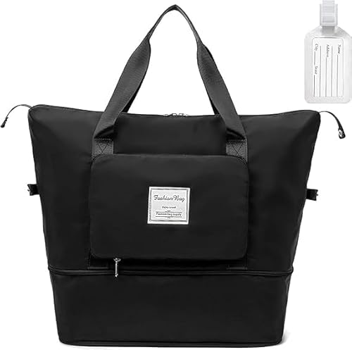 flintronic Reisetasche Damen, Faltbare Reisetasche, Wasserdicht Travel Bag Duffle Bag, Handgepäck Tasche, Sporttasche, Trainingstasche, Handtasche für Sport & Reisen (Schwarz) von flintronic