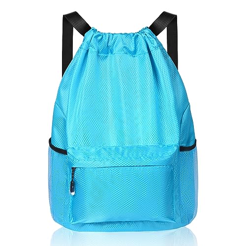 flintronic Rucksack mit Kordelzug, Gymsack, Große Kapazität Kordelzug Sporttasche, Gymsack Wasserfest Sporttasche mit Nassfach, Turntasche mit Wasserflaschen-Netztaschen, für Erwachsener Jugend von flintronic