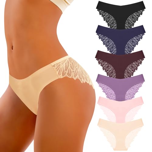 flintronic 6er Pack Nahtlose Unterwäsche, Seamless Unterwäsche, Frauen Unterhosen Spitze, V Waisted Panties Bequem, Mehrpack von flintronic