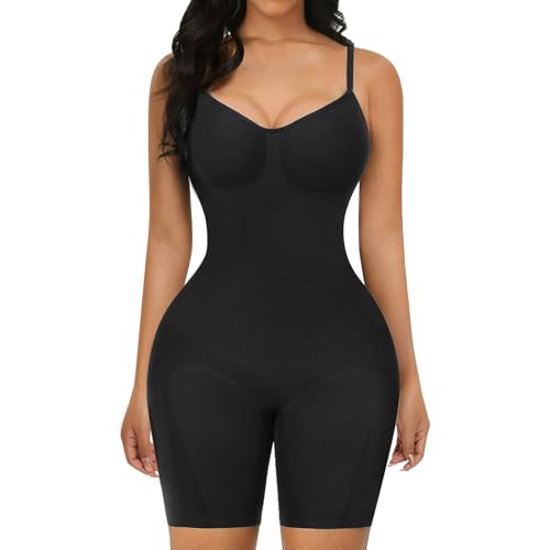 flintronic Shapewear Damen Figurformender, V-Ausschnitt Formende Bodys, Body Shaper Shaping mit Bein Shorts, Seamless Body Shaper Überbrust, Bauchweg Formende, mit Verstellbarer Riemen, L von flintronic