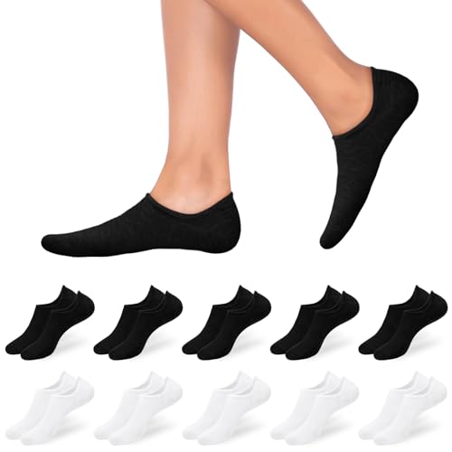 flintronic Sneaker Socken Damen, 10 Paar Füßlinge Damen Herren, No Show Socken mit Rutschfest Silikon, Sneakersocken Unsichtbare Unisex, Kurze Socken Baumwolle Atmungsaktiv 35-38/39-42 von flintronic