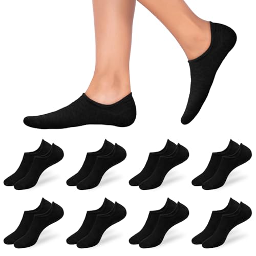 flintronic Sneaker Socken Damen, 8 Paar Damen Füsslinge Herren, No Show Socken mit Rutschfest Silikon, Unsichtbare Sneakersocken Unisex, Atmungsaktiv Kurzsocken Baumwolle 35-38/39-42 von flintronic