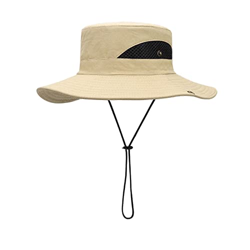 flintronic Sonnenhut Herren Damen,Wide Brim UV-Schutz Eimer Hüte,Faltbare Cowboyhut mit Kinnriemen,Seiten Presse und Breathable Ineinander greifen Cown,Design für Strand/Wandern/Angeln/Camping-Khaki von flintronic