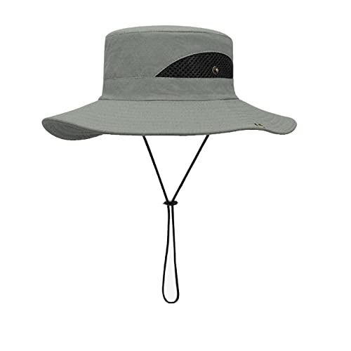 flintronic Sonnenhut Herren Damen,Wide Brim UV-Schutz Eimer Hüte,Faltbare Cowboyhut mit Kinnriemen,Seiten Presse und Breathable Ineinander greifen Cown,Design für Strand/Wandern/Angeln/Camping-Grau von flintronic