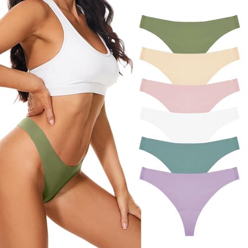 flintronic String Tanga Damen Nahtlos, 6PCS, Seamless Slip, Frauen Nahtlose UnterwäSche, Unterhose No Show Microfaser, Ohne Naht Unsichtbare Unterhosen, Invisible Women Thong Underwear, L von flintronic