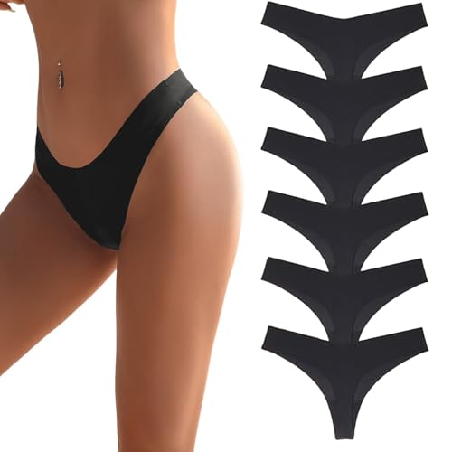 flintronic String Tanga Damen Nahtlos, 6PCS, Seamless Slip, Frauen Nahtlose UnterwäSche, Unterhose No Show Microfaser, Ohne Naht Unsichtbare Unterhosen, Invisible Women Thong Underwear, M von flintronic