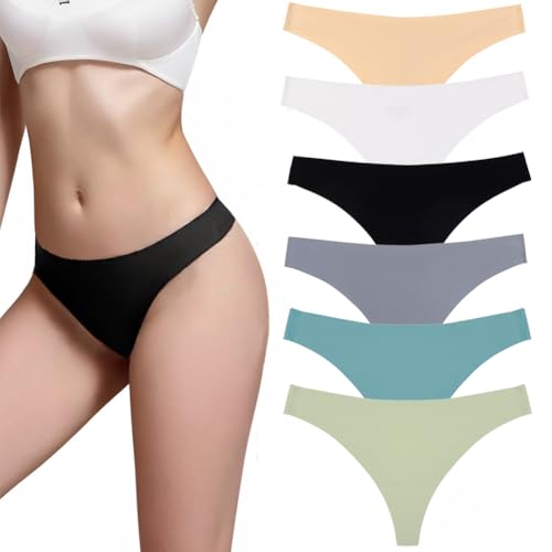 flintronic String Tanga Damen Nahtlos, 6PCS, Seamless Slip, Frauen Nahtlose UnterwäSche, Unterhose No Show Microfaser, Ohne Naht Unsichtbare Unterhosen, Invisible Women Thong Underwear, M von flintronic