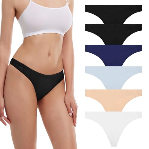 flintronic String Tanga Damen Nahtlos, 6PCS, Seamless Slip, Frauen Nahtlose UnterwäSche, Unterhose No Show Microfaser, Ohne Naht Unsichtbare Unterhosen, Invisible Women Thong Underwear, M von flintronic