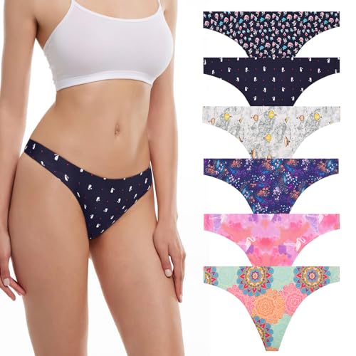 flintronic String Tanga Damen Nahtlos, 6PCS, Seamless Slip, Frauen Nahtlose UnterwäSche, Unterhose No Show Microfaser, Ohne Naht Unsichtbare Unterhosen, Invisible Women Thong Underwear, M von flintronic