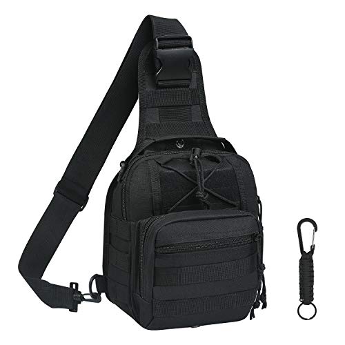 flintronic Taktische Sling Rucksack,Brusttasche mit Verstellbarem, Militär Schultertasche,Umhängetasche,Rucksack Schultertasche mit Karabiner für Outdoor Sport Camping Wandern - Schwarz von flintronic