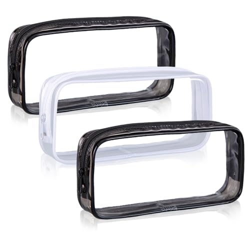 flintronic 3 Stück Mäppchen Durchsichtig, Transparente Stifttasche wasserdichte, Federtasche PVC, Mäppchen mit Reißverschluss für Studenten Lehrer Büro Schule von flintronic