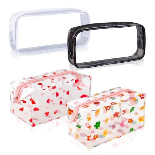 flintronic 4 Stück Mäppchen Durchsichtig, Transparente Stifttasche wasserdichte, Federtasche PVC, Mäppchen mit Reißverschluss für Studenten Lehrer Büro Schule von flintronic