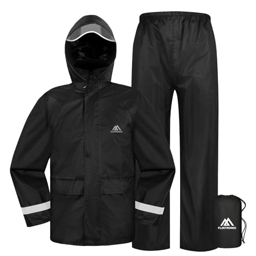 flintronic Unisex Kinder Faltbare Regen, Kinder Regenmantel und Regenhose Set, Wasserdichte Kinderjacke, Wind-und wasserdicht Regenmantel, L (11–12 Jahre) von flintronic