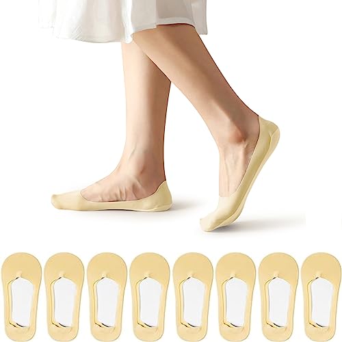 flintronic Unsichtbare Rutschfeste Eisseidensocken, 8 Paar Damen No-Show-Socken mit Rutschfest Silikon, Atmungsaktive Geschnittene Eisseidensocken für Loafer, Sneakers, Flache Schuhe, Bootsschuhe von flintronic