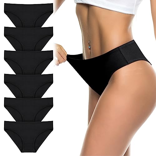 flintronic Unterhosen Damen, 6er Pack Weich Atmungsaktiv Damen Slips, Stretch Baumwolle Hohe Taille Slips, Damen Baumwolle Pantys, Bequeme Frauen Unterwäsche, Mehrpack, Schwarz von flintronic