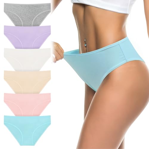 Flintronic Damen Unterhosen 6er Pack - Weich Atmungsaktiv Slips, Stretch Baumwolle Hohe Taille Pantys, Bequeme Frauen Unterwäsche, Mehrpack, Mehrfarbig, XL von flintronic