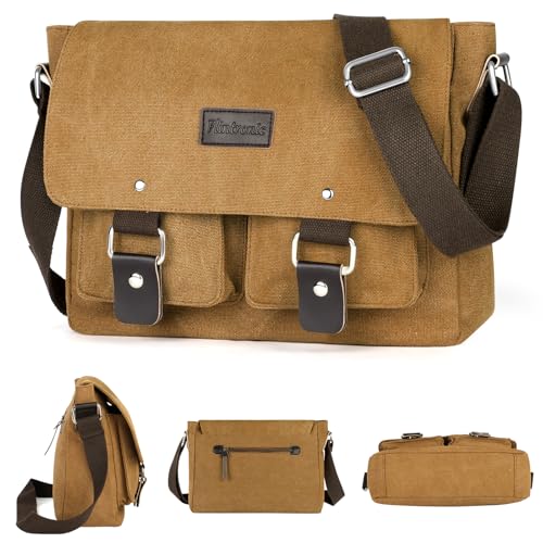 flintronic Umhängetasche, Vintage Canvas Schultertasche Herren, Aktentasche Laptoptasche mit Verstellbarem Schultergurt für Schule und Arbeits, für Männer und Frauen von flintronic