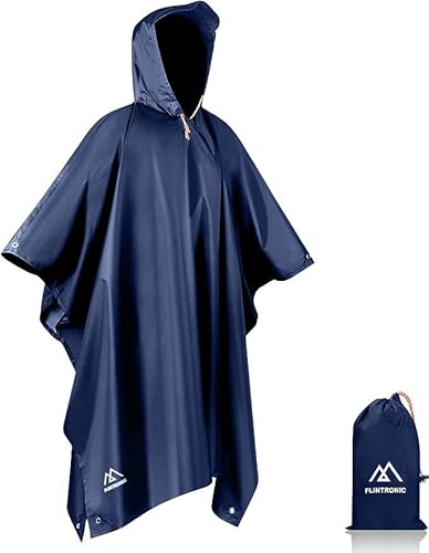 flintronic Wasserdichter Regenponcho, Unisex, Leichter regenschutz Regencape, 3 in 1 wiederverwendbarer Regenmantel für Fahrrad Wandern, Camping, Angeln- Herren & Damen, Blau, 17-18 von flintronic