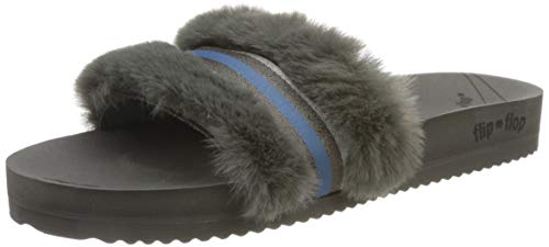 flip*flop Damen Pool Fur Sparkle Sandalen, Dark Grey, 38 EU von flip*flop