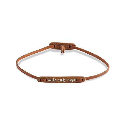 float Damen Frauen Leder-Armband „Salty Sandy Happy Gravur | Anhänger aus Treib-Holz | Echtes Leder | Armreif individuell einstellbar | Als Geschenk verpackt von float