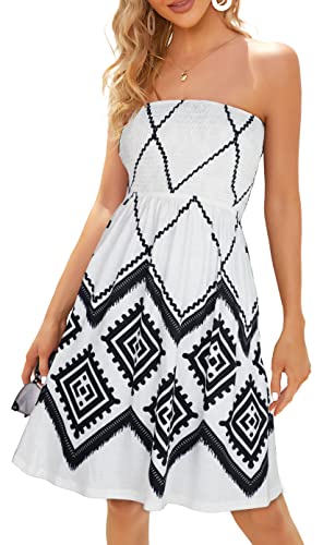florynova Sommerkleider für Damen, Strandvertuschung, trägerlos, lässig, ärmellos, Sommerkleid, Weißes Karomuster, XL von florynova
