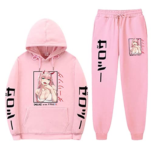 Anime Darling in The FranXX Casual Trainingsanzüge 2 Stück Set Zero Two Langarm Hoodie Jogginghose Code:002 Sweatshirt Hose von flowereyes
