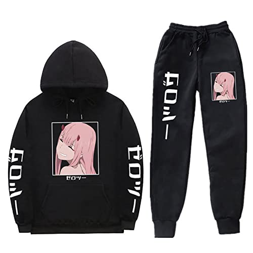 Anime Darling in The FranXX Casual Trainingsanzüge 2 Stück Set Zero Two Langarm Hoodie Jogginghose Code:002 Sweatshirt Hose von flowereyes