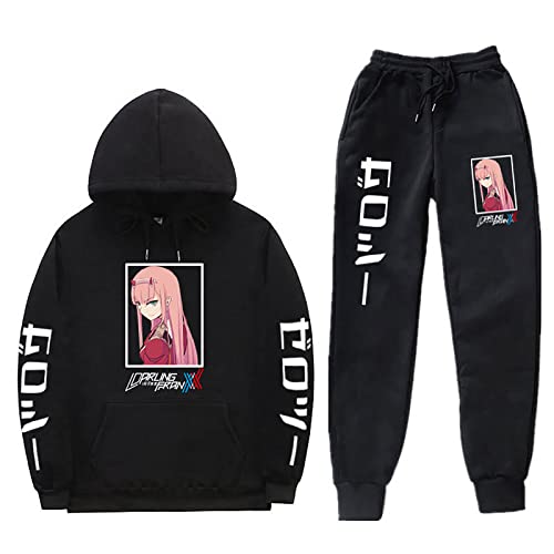 Anime Darling in The FranXX Casual Trainingsanzüge 2 Stück Set Zero Two Langarm Hoodie Jogginghose Code:002 Sweatshirt Hose von flowereyes
