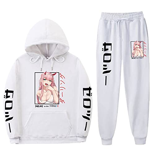 Anime Darling in The FranXX Casual Trainingsanzüge 2 Stück Set Zero Two Langarm Hoodie Jogginghose Code:002 Sweatshirt Hose von flowereyes