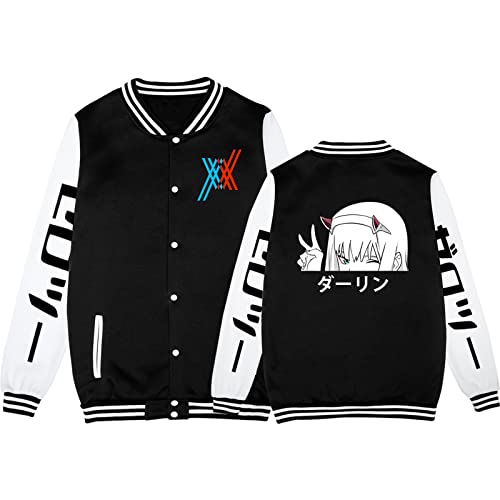 Anime Darling in The FranXX Lässige Baseballjacke Raglan Langarm Sweatshirt Zero Two Cosplay Cardigan Einreihiges Sweatshirt von flowereyes